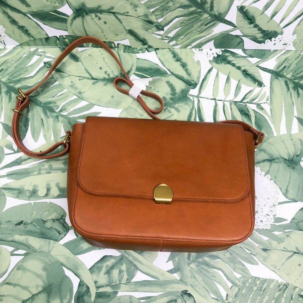 Madewell The Abroad Shoulder Bag L4913 Purse Brown Sleek Clasp Leather New - Picture 2 of 9